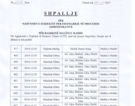 Shpallje për njoftimin e subjektit për pjesëmarrje në procedim administrativ